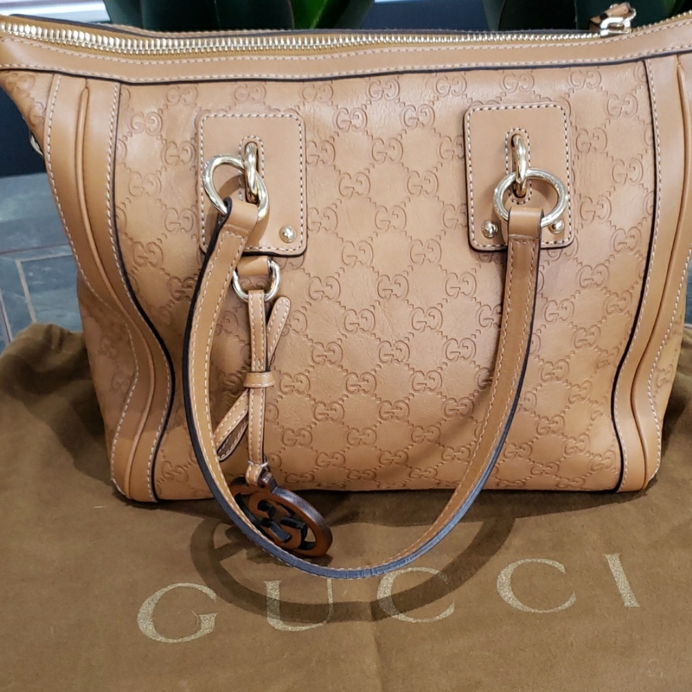 Gucci Guccissina leather cognac handbag